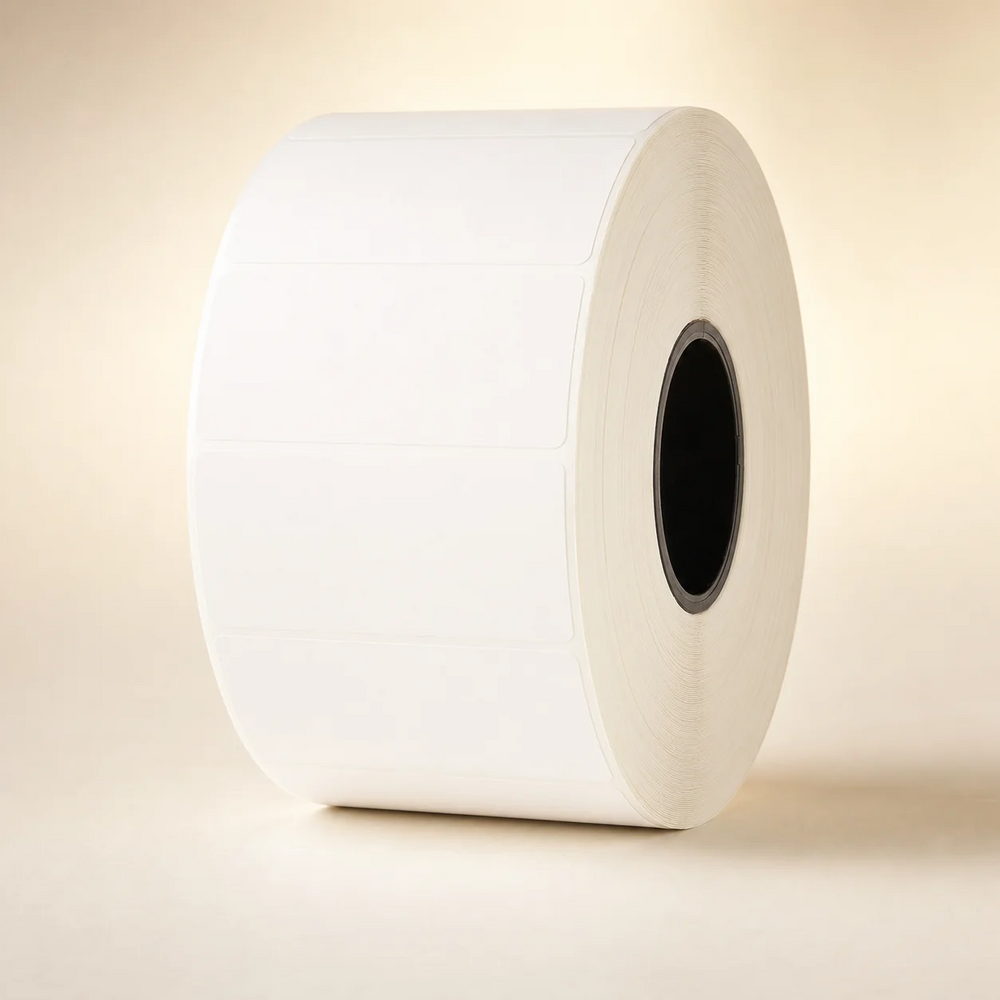 3x3 thermal transfer industrial label roll showing one of the SRD roll formats used in label measurements
